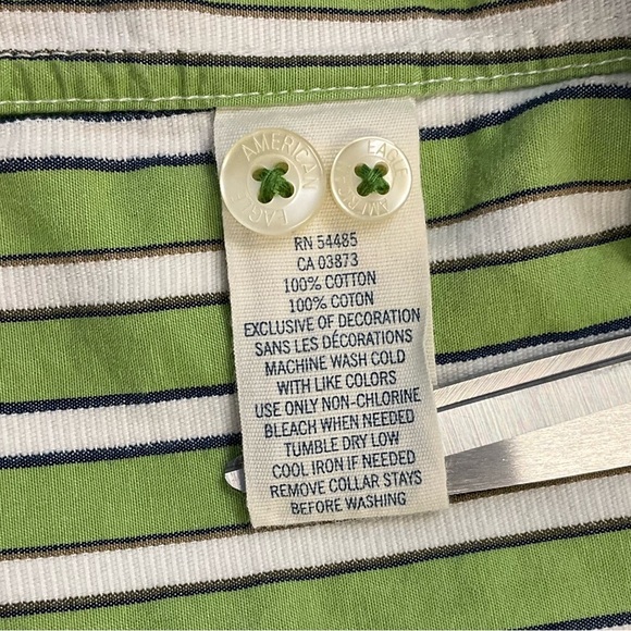 AMERICAN EAGLE Men’s Vintage Green Striped 100% Cotton Button Front Shirt, sz LG - Picture 7 of 10